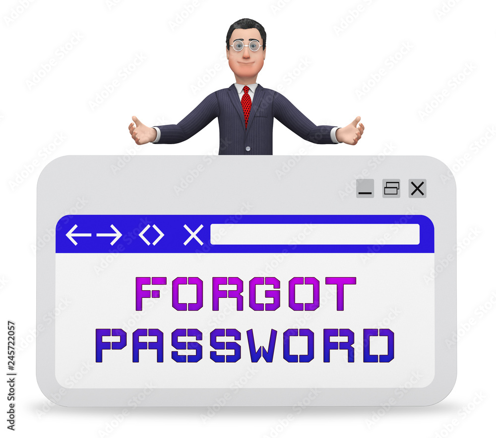 Poster forgot password webpage shows login authentication invalid - 3d illustration