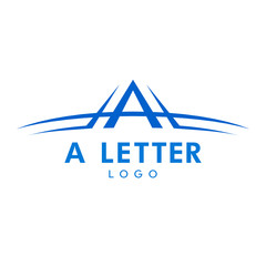 Letter A Logo with Swoosh in blue color. Abstract modern simple star logo design branding corporate identity.
