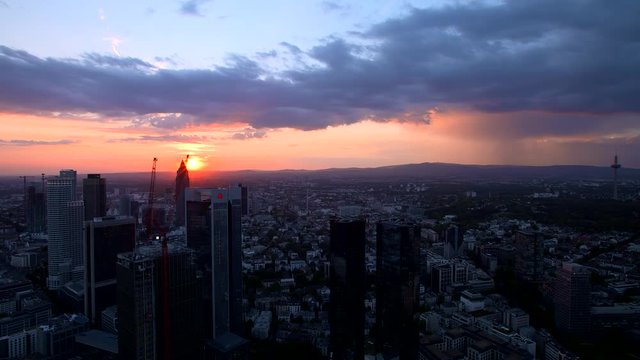 Panoramic view at sunset over the financial district of Frankfurt