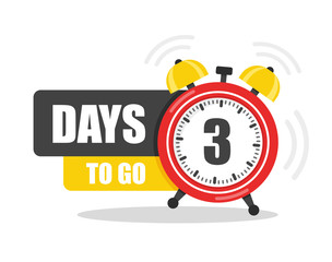 Number of 3 days to go flat icon. Vector stock flat illustration.