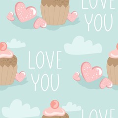 Valentine's day vector seamless pattern with romantic elements. Vector illustration.