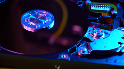 Closeup view on HDD hardware without cover