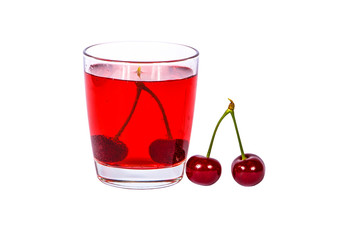 Cherries ripe, fresh isolated on white background. Cherry red ripe on white .. Fresh cherry in a glass bowl on a white background.