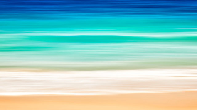 Empty sea and beach art background with copy space, Long exposure, blur motion blue abstract vintage tinted gradient background