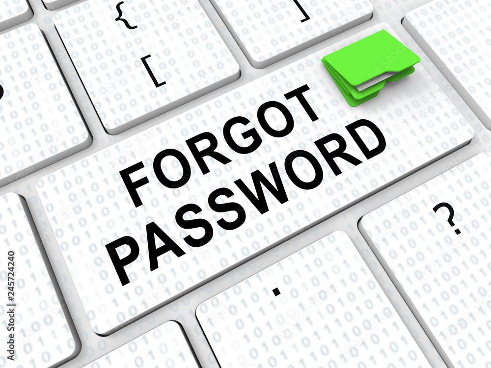 Poster forgot password keyboard shows login authentication invalid - 3d illustration