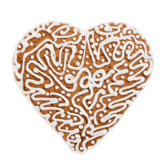 Shortbread dough cookies in the shape of a heart, decorated with white icing. Isolated on white background. Attribute of Valentine's Day