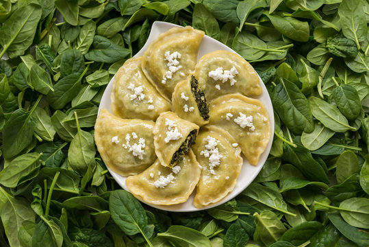 Dumplings With Spinach And White Cheese. This Is A Very Popular Food In Poland