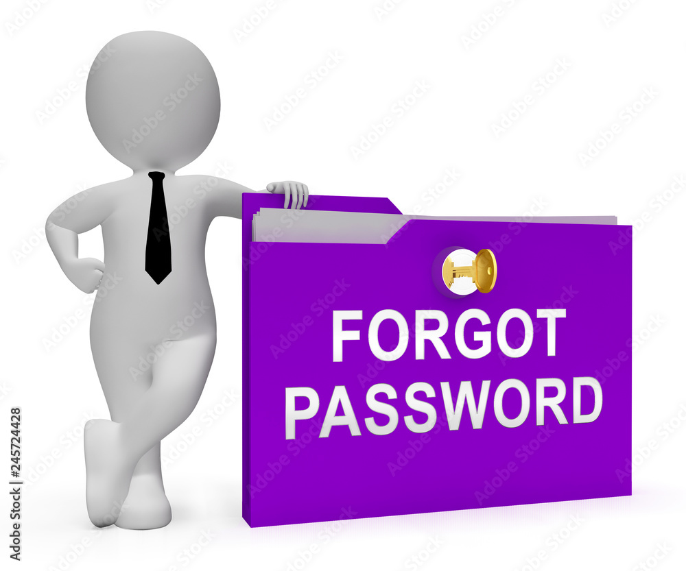 Aufkleber forgot password folder shows login authentication invalid - 3d illustration