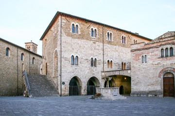 Fototapeta na wymiar Bevagna, umbria, Italy, Piazza Silvestri, medieval square with san Silvestro Church e consoli palace