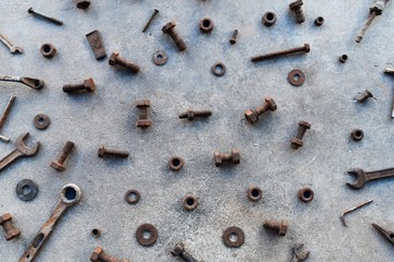 many rust steel on cement ground