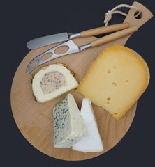 cheese selection on wooden rustic board. Various types of international cheese, blue mold, gouda, gorgonzola . top view - Image. 