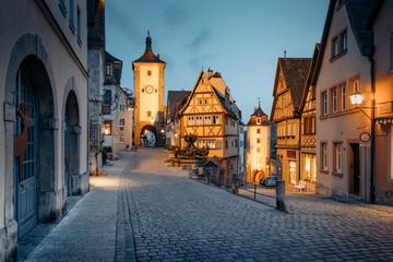 Rothenburg ob der Tauber at twilight, Bavaria, Germany - obrazy, fototapety, plakaty