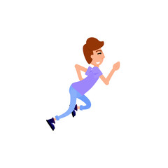 Young man runs, funny flat style. Character illustration