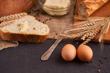 bread with butter. Concept of homemade food. Close up
