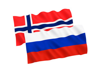 Flags of Russia and Norway on a white background
