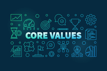 Core Values horizontal colored outline banner on dark background. Vector illustration