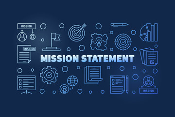 Mission Statement blue banner in thin line style. Vector illustration on dark background