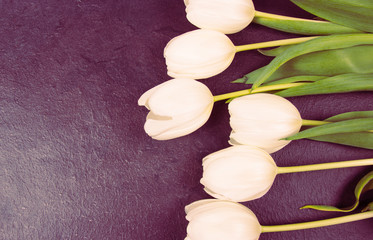 A bouquet of white tulips with a frame for inscription.
