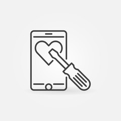 Smartphone with screwdriver vector concept icon or symbol in thin line style