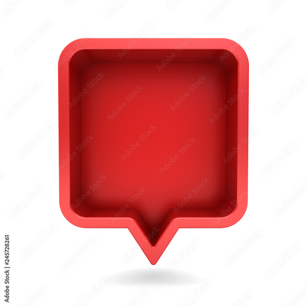Aufkleber 3d speech bubble or blank red rounded square chat pin with shadow isolated on white background 3D rendering