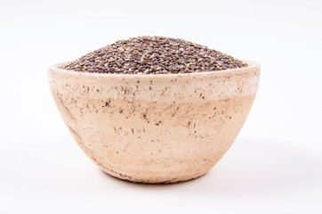 Chia seeds isolated on white background. A component of a healthy diet.