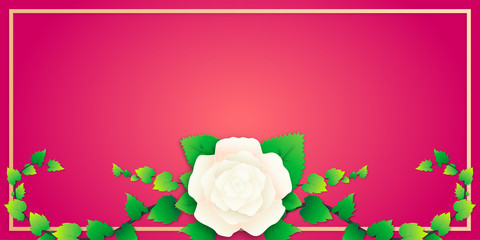 Valentine's Day with rose and shape banner in top view angle, illustration 3d