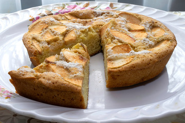 Cooking Sponge Cake with Apples, Charlotte