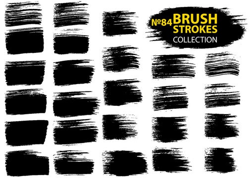 Large set different grunge brush strokes. Black ink vector brush strokes.