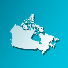 Vector isolated simplified illustration icon with blue silhouette of Canada map. Blue background