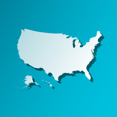 Vector isolated simplified illustration icon with blue silhouette of USA (United States of America) map. Blue background