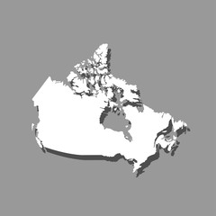 Vector isolated simplified illustration icon with white silhouette of Canada map. Grey background