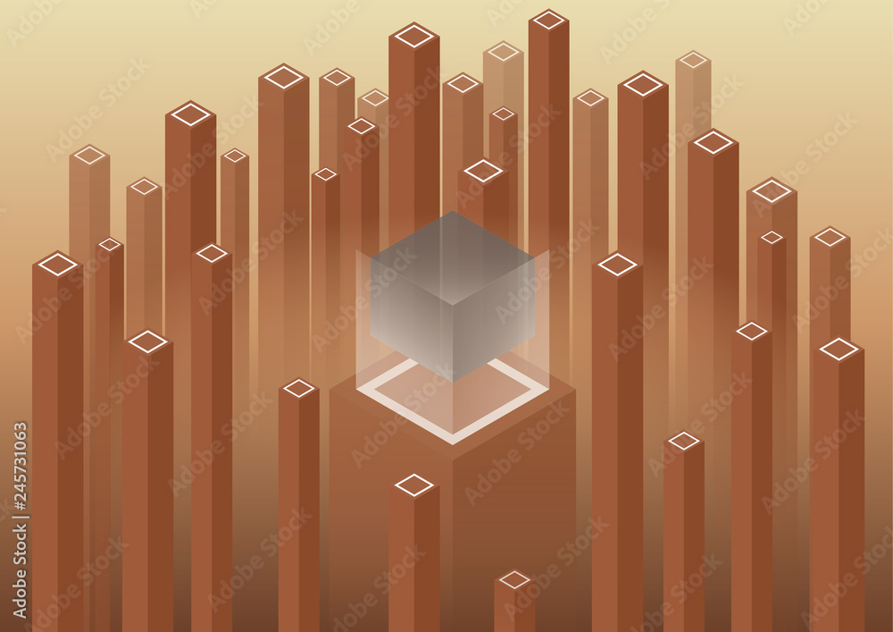 Poster isometric geometric pattern, bright vertical blocks and cubes. perfect background for your design pr