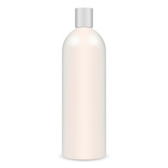 White Tubular Shampoo Bottle. Plastic Cosmetic Container Mockup. for Body Lotion. Merchandise Packaging Illustration. 3d Realistic Cylinder Blank.