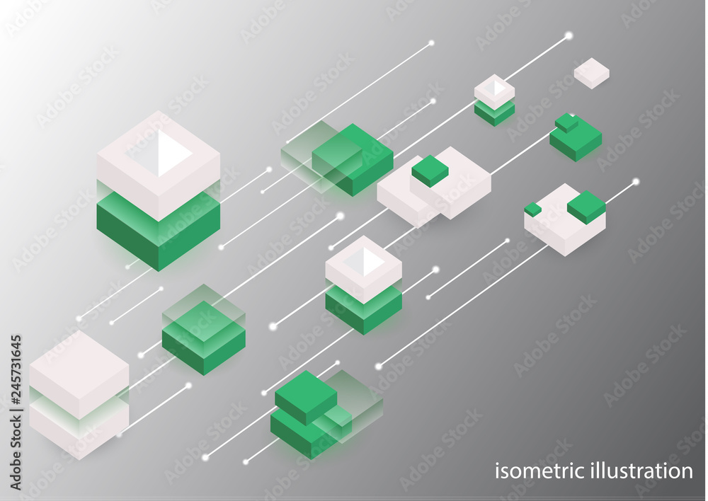 Aufkleber modern isometric background. blockchain concept banner with cubes and blocks.