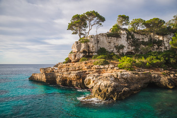 Seaside view from Cala Almonia, beautiful wild natural beach on Mallorca island