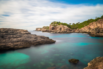 Seaside view from Cala Almonia, beautiful wild natural beach on Mallorca island