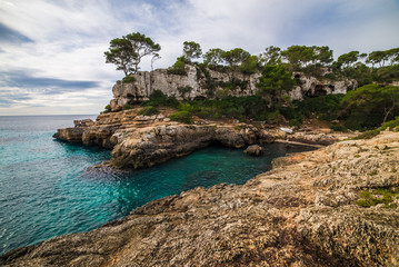 Naklejka premium Seaside view from Cala Almonia, beautiful wild natural beach on Mallorca island