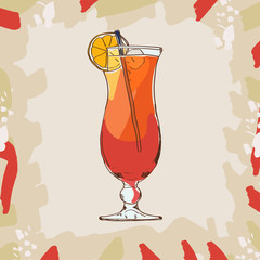 Ilustracja koktajl huraganu. Bar alkoholowy pić ręcznie rysowane wektor. Pop Art - 245733878