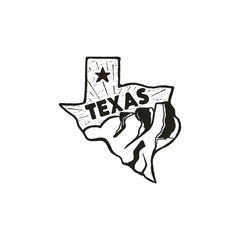 Vintage hand drawn Texas badge state badge, United States. Silhouette style icon, logo. Featuring mountains and star. Retro patch, logotype. Nice for T-Shirt prints, stamp. Stock vector isolated