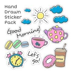 Hand drawn Good morning sticker pack on white background