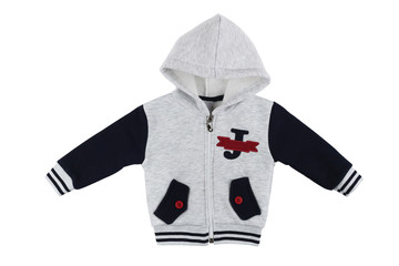 Gray children hoodie sweatshirt long sleeve and bottoms isolated on a white background.