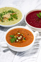 cold vegetable soups in assortment, vertical