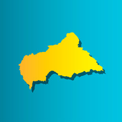 Political map African state - Central African Republic.  Colorful vector isolated illustration icon. Yellow (orange) silhouette with shadow. Blue background
