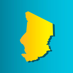 Obraz premium Political map African state - Chad. Colorful vector isolated illustration icon. Yellow (orange) silhouette with shadow. Blue background