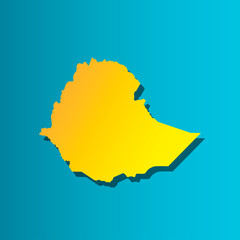 Political map African state - Ethiopia .  Colorful vector isolated illustration icon. Yellow (orange) silhouette with shadow. Blue background