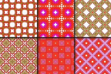 Set of Bright And Colorful Backgrounds. Vector Illustration. For Design, Wallpaper, Fashion, Print. Seamless Pattern With Abstract Geometric Style. Red, green color