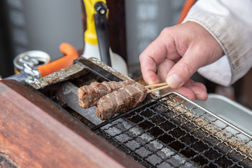 Chef is cooking A5 Hida Meat by roast, a famous meat in Chubu, takayama which is very delicious. Made in Japan