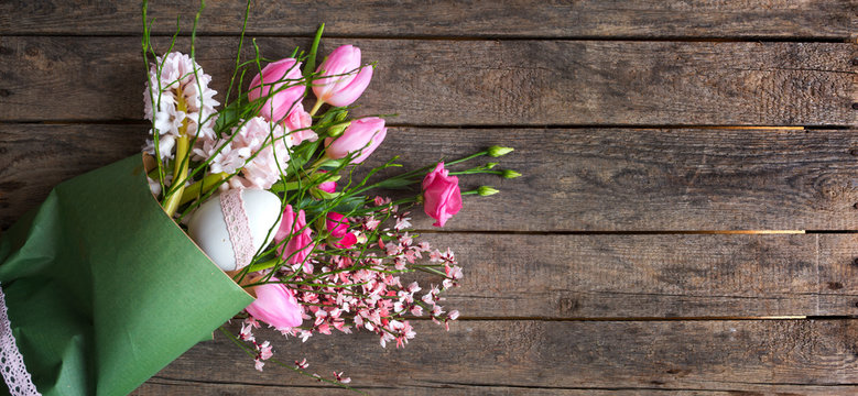 Easter bouget on old shabby wood