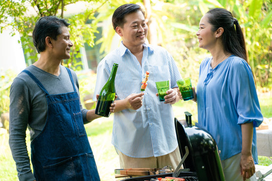 Group Of Asian Senior Early Retirement Party In Green Park Outdoor