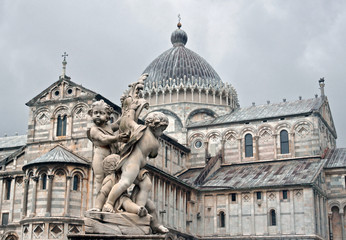 View of Santa Maria Assunta Cathedral with the monument in front of it, Pisa, Italy